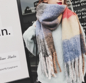 长款仿羊绒双面拼色围巾