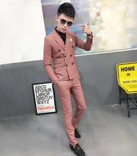 双排扣西服一套男士 两件套 修身 套装 潮夜店发型师韩版 时尚 春季西装