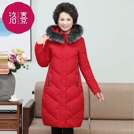 洛熹 2017新款中年女羽绒服中长款50岁妈妈 老年人加厚保暖外套女商品大图