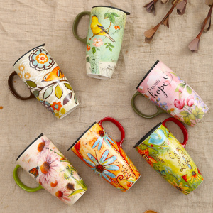 爱屋格林创意马克杯带盖带勺