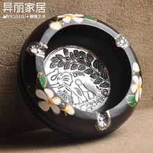 异丽泰国实木烟灰缸个性创意复古怀旧木质烟缸办公室茶几装饰摆件