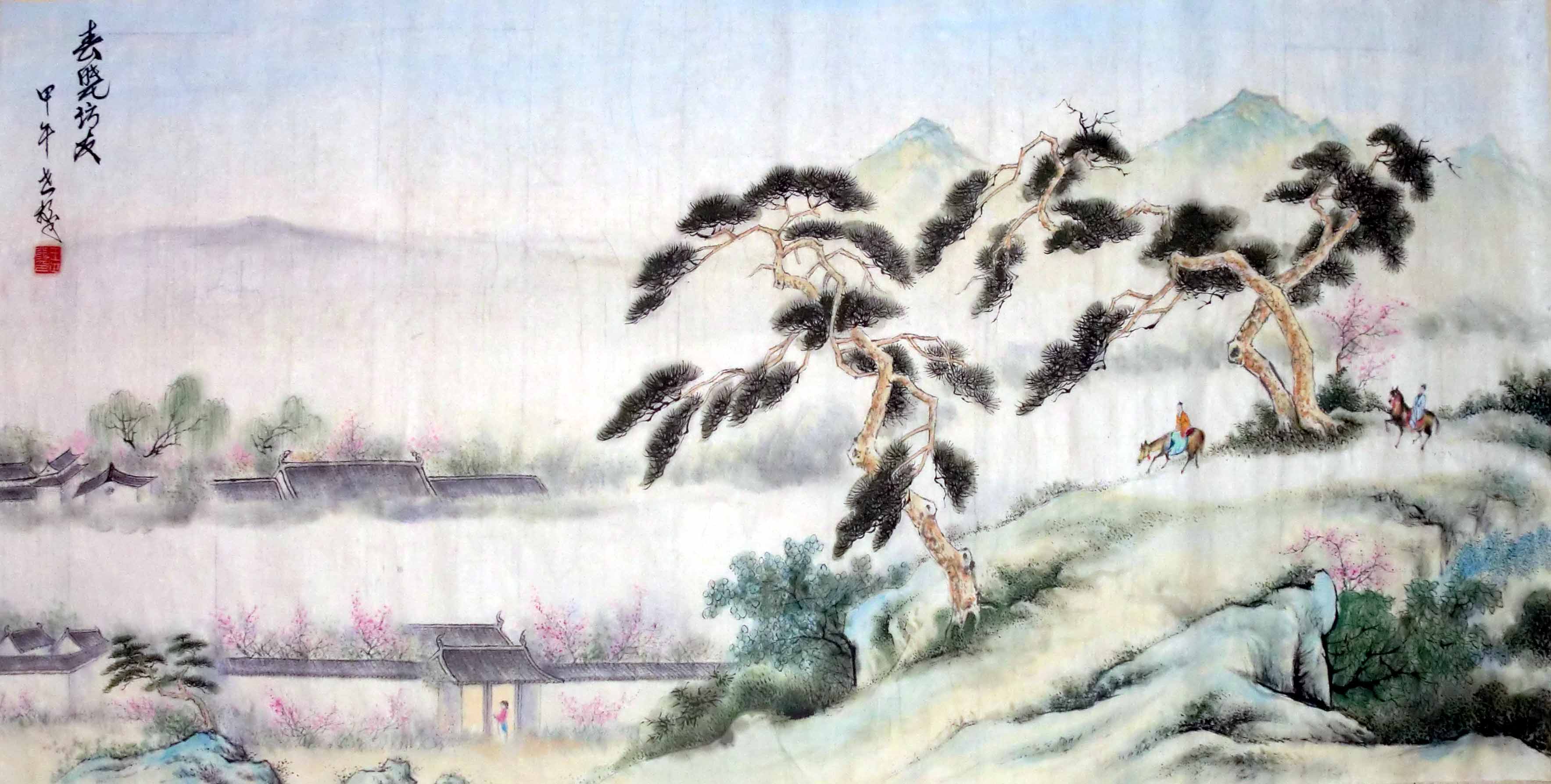 四尺山水春晓访友真迹特价假一赔十国画金陵王世发古董收藏字画