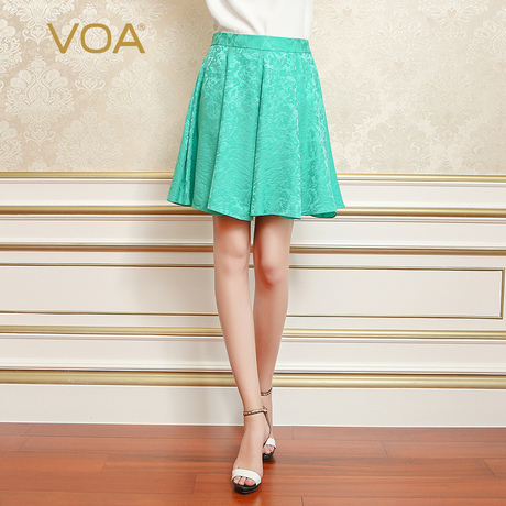 VOA 光泽浅绿中腰层叠真丝提花及膝半截裙 大长腿小蛮腰C325商品大图