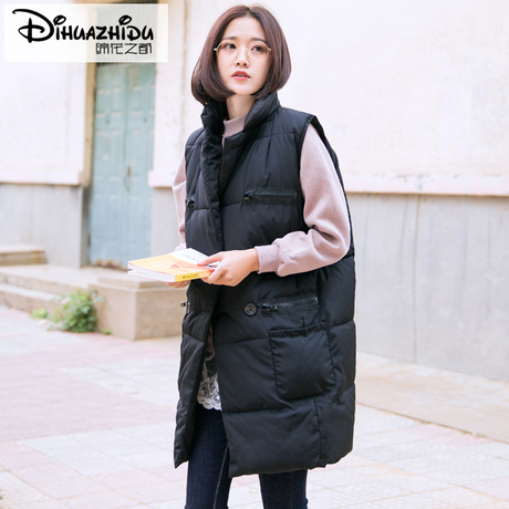 2018新款冬季韩版黑色棉衣马甲 中长款无袖加厚保暖羽绒棉服女装商品大图