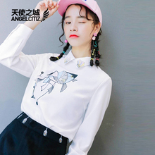 天使之城2018春季翻领印花衬衫后中拉链套头衫女62170361图片