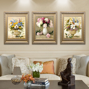 客厅装饰画欧式餐厅卧室挂画沙发背景墙壁画现代简约三联画花卉