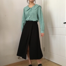 两面穿 高腰松紧百褶开叉黑色半身裙 心机裙 自制 英子欧尼oni