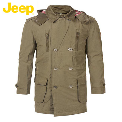 JEEP/吉普正品男装秋冬新款中长款连帽加厚棉衣外套风衣JW12WF006