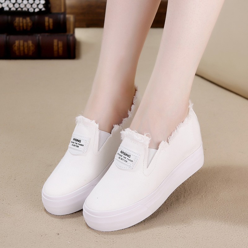 Spring and Autumn New Canvas Shoes for Women's Korean Edition with Elevated Small White Shoes, One Step Push, Lazy Man Thick Sole Matsuke Casual Shoes