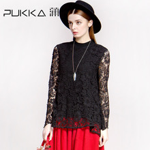 Pukka/蒲牌秋装新款商场同款原创设计大码女装棉质蕾丝衬衫图片