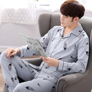 睡衣男长袖纯棉夏季夏天男士睡衣全棉式薄款青中年春秋家居服套装