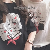 日系情侣装 二次元 宽松T恤夏季女 短袖 告白 不喜欢你 喜欢你 @原创