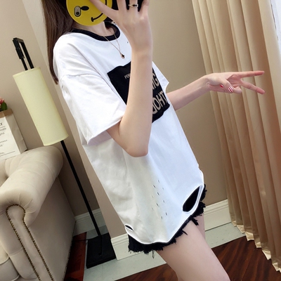 夏装2018新款韩版加肥加大码200斤胖mm短袖T恤女纯棉宽松显瘦体恤