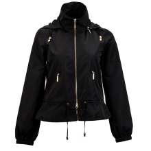 ARMANI JEANS 黑色聚酯纤维材质下摆抽带设计女士连帽外套银泰图片