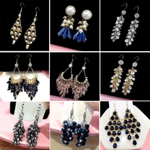 饰品 女式时尚 长款 百搭水钻夸张耳坠 流苏气质水晶珠子耳环 潮款