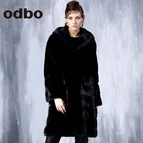 odbo/欧迪比欧2017冬款设计师潮牌黑白女装水貂毛皮中长外套商品大图