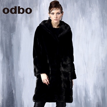 odbo/欧迪比欧2017冬款设计师潮牌黑白女装水貂毛皮中长外套图片