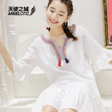天使之城2017夏季新纯棉连衣短裙短袖连衣裙62170143图片