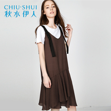 秋水伊人夏新品ins女装简约纯色舒适T恤衫吊带波点连衣裙裙子女图片