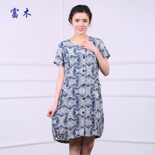 富木夏季新品 女士中老年短袖连衣裙 CF1537E5 人棉 舒适休闲图片