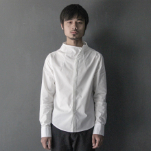 XIACHI白色衬衫长袖男装衬衣立领纯棉修身日系复古秋装原创设计师