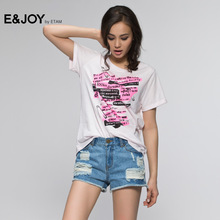 Etam/艾格E&joy字母撞色印花经典短袖宽松休闲T恤D67图片
