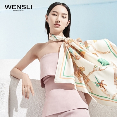 万事利夏季新品桑蚕丝真丝大方巾防晒披肩两用女士丝巾-海洋之恋