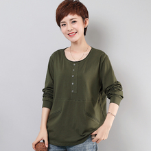 韩版时尚长袖T恤秋装新女装加肥大码妈妈服百搭打底衫中老年遮肚图片