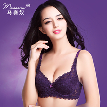 性感女士无海绵内衣聚拢乳罩大胸显小大码 夏季蕾丝文胸超薄款 胸罩