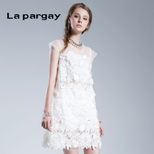lapargay 优雅蕾丝立体花朵连衣裙女 纳帕佳2017夏新款 L452948E