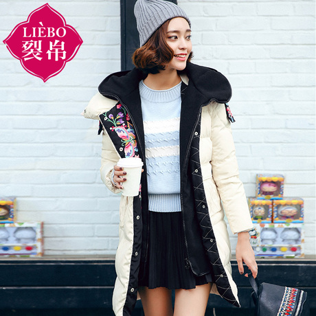 裂帛新可卸假两件带帽拉链中长款白鸭绒羽绒服女51160723商品大图