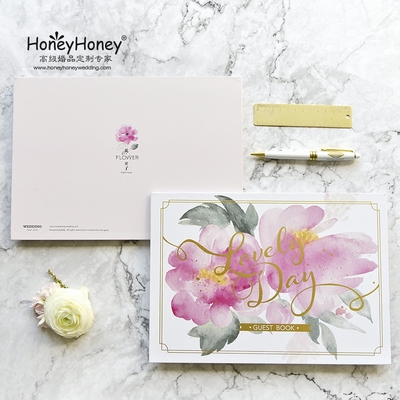 花开了2018婚礼签到本拉页式 HoneyHoney 欧式创意签到册薄结婚森