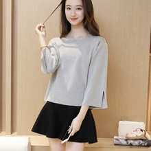 毛衣宽松七分袖 圆领短款 上衣外套 2019新品 大码 女装 韩版 针织衫 春装