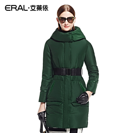 ERAL/艾莱依冬季修身轻薄拼皮羽绒服女中长款休闲外套6076D-QC商品大图