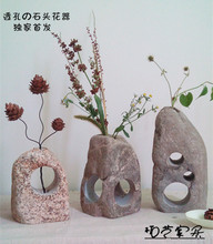 透孔新款 饰小插花瓶 天然石头插花器小孔插花器茶配套柏柑家居装
