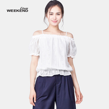 艾格Weekend时尚肩带露肩短袖T恤女160228118图片