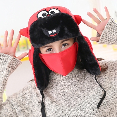 冬天帽子男女士可爱亲子雷锋帽口罩加厚保暖棉帽骑车防风护耳儿童