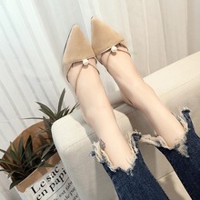 欧美春夏季尖头细跟女鞋 珍珠高跟鞋 黑色工作职业鞋 中跟中空单鞋