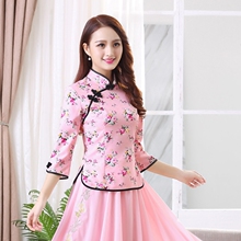 2018新款春夏女装汉服民国风复古中式盘扣上衣旗袍改良唐装茶服图片