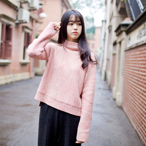 日系文艺复古半高领毛衣