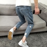 牛仔裤男修身小脚韩版潮流百搭ins破洞裤子原宿风bf九分裤ulzzang
