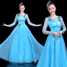 成人新款 现代舞蹈服装 广场舞开场舞大摆裙民族大合唱演出服女长裙