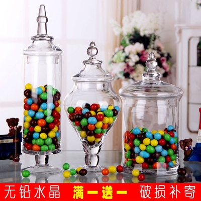 欧式透明玻璃糖果罐带盖玻璃储物罐软装玻璃瓶装饰婚庆甜品台摆件