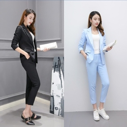 西服套装女秋装时尚潮2019新款职业装韩版休闲小西装九分裤两件套