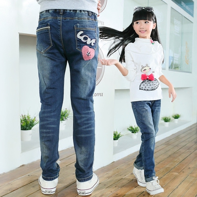 童装女童牛仔裤春秋款单裤儿童牛仔裤女中大童长裤加绒加厚棉裤