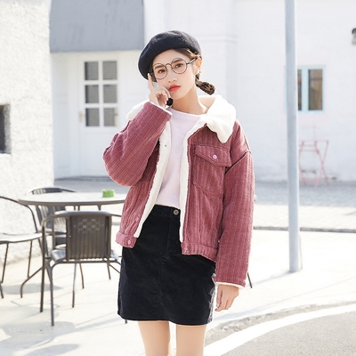 欧洲站chic羊羔毛短外套女2018秋冬新款宽松夹克加绒加厚棉衣学生