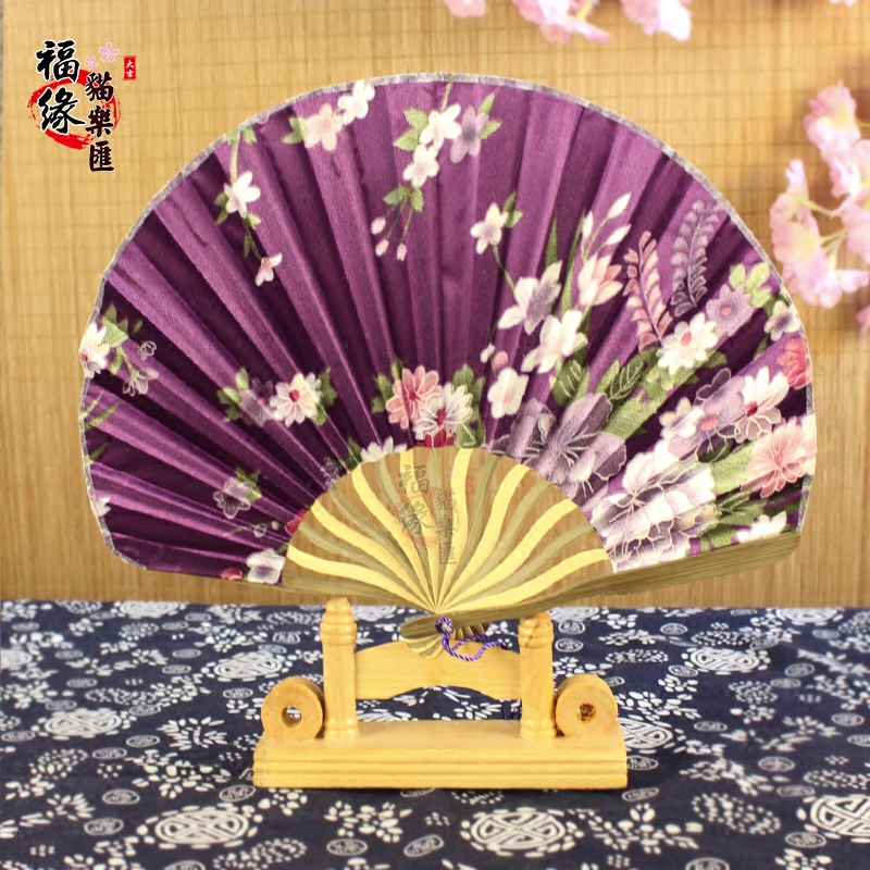 日式招财猫背景扇子一套精美扇子架和风樱花紫