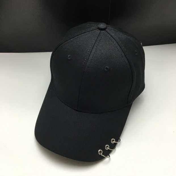 韩国春夏季时尚纯色三环铁圈遮阳棒球帽韩版黑