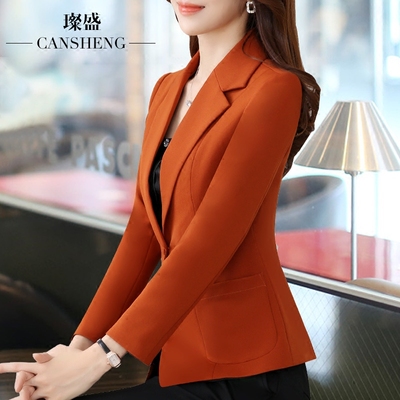 小西装外套女韩版休闲长袖春装白色收腰百搭修身短款黑色西服上衣