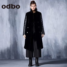 odbo/欧迪比欧2017年冬原创设计师潮牌黑白女装羊皮毛一体长外套图片